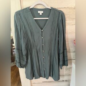 J. Jill Green 3/4 Sleeve Button Down Blouse
